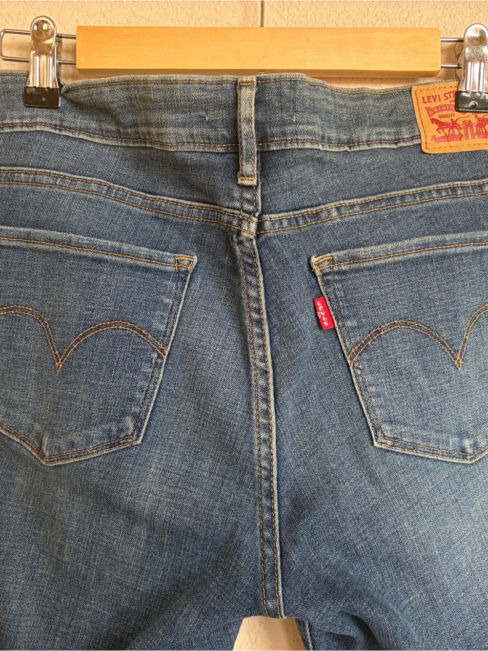 Levi's 711 Skinny Blue Denim Jeans Waist Label Detail